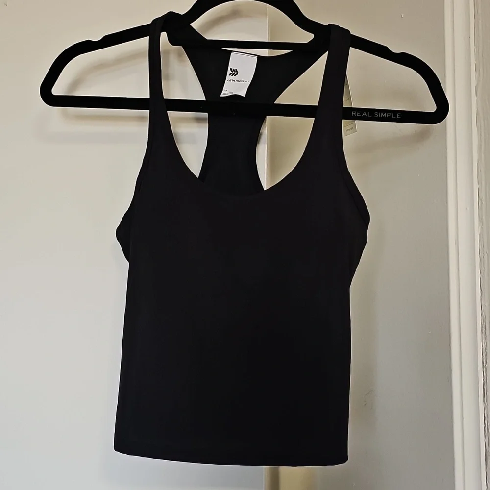 NWT All In Motion UPF 50+ Workout Rib Racerback Crop Tank Top Black XS - Picture 1 of 7